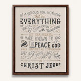 Be anxious for nothing Philippians 4:6-7  framed Scripture wall art hand-drawn by Scripture Type #color_stone