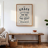 My Grace is Sufficient 2 Corinthians 12:9 framed canvas wall art hand-drawn by Scripture Type #color_stone