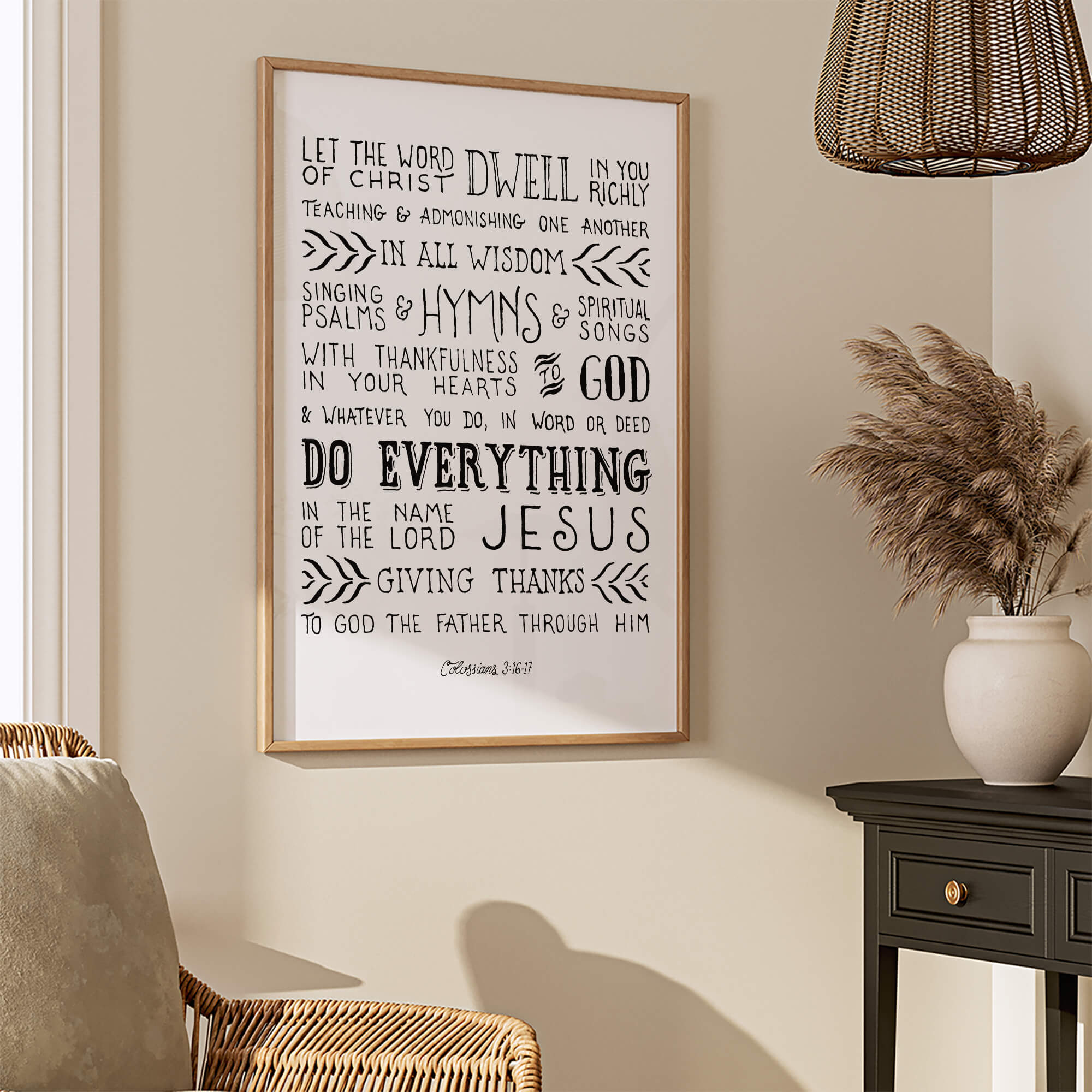 Dwell In You Richly Colossians 3:16-17 Scripture Type art print #color_black & white