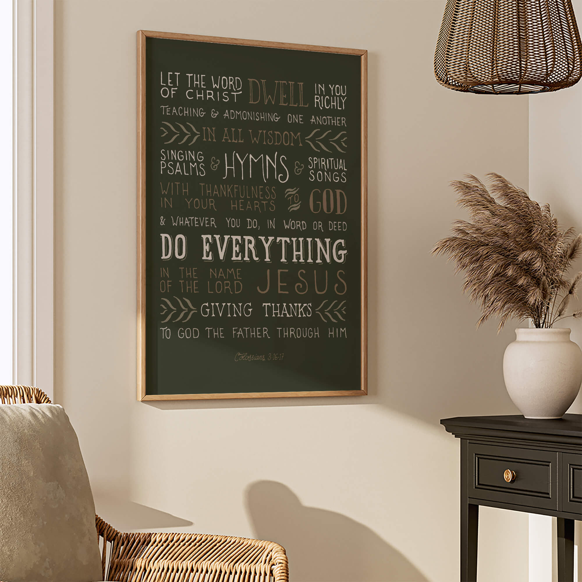 Colossians 3:16-17 Dwell In You Richly Scripture Type art print #color_forest
