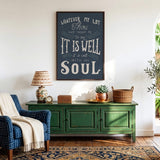 It Is Well With My Soul hand drawn framed wall art print by Scripture Type #color_navy