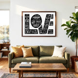 1 Corinthians 13:4-7 Love framed Scripture art print hand-drawn by Scripture Type #color_black & white