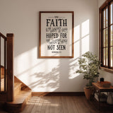 Scripture Type Hebrews 11:1 Faith Hand Drawn Art Print #color_black & white