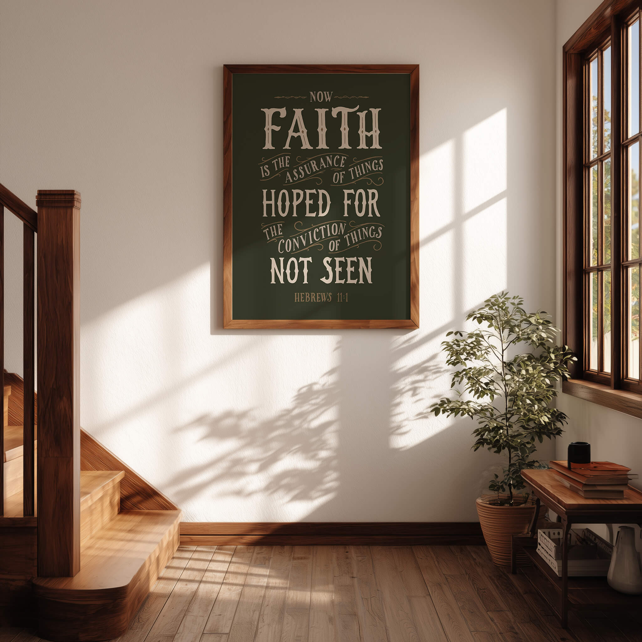 Scripture Type Hebrews 11:1 Faith Hand Drawn Art Print #color_forest