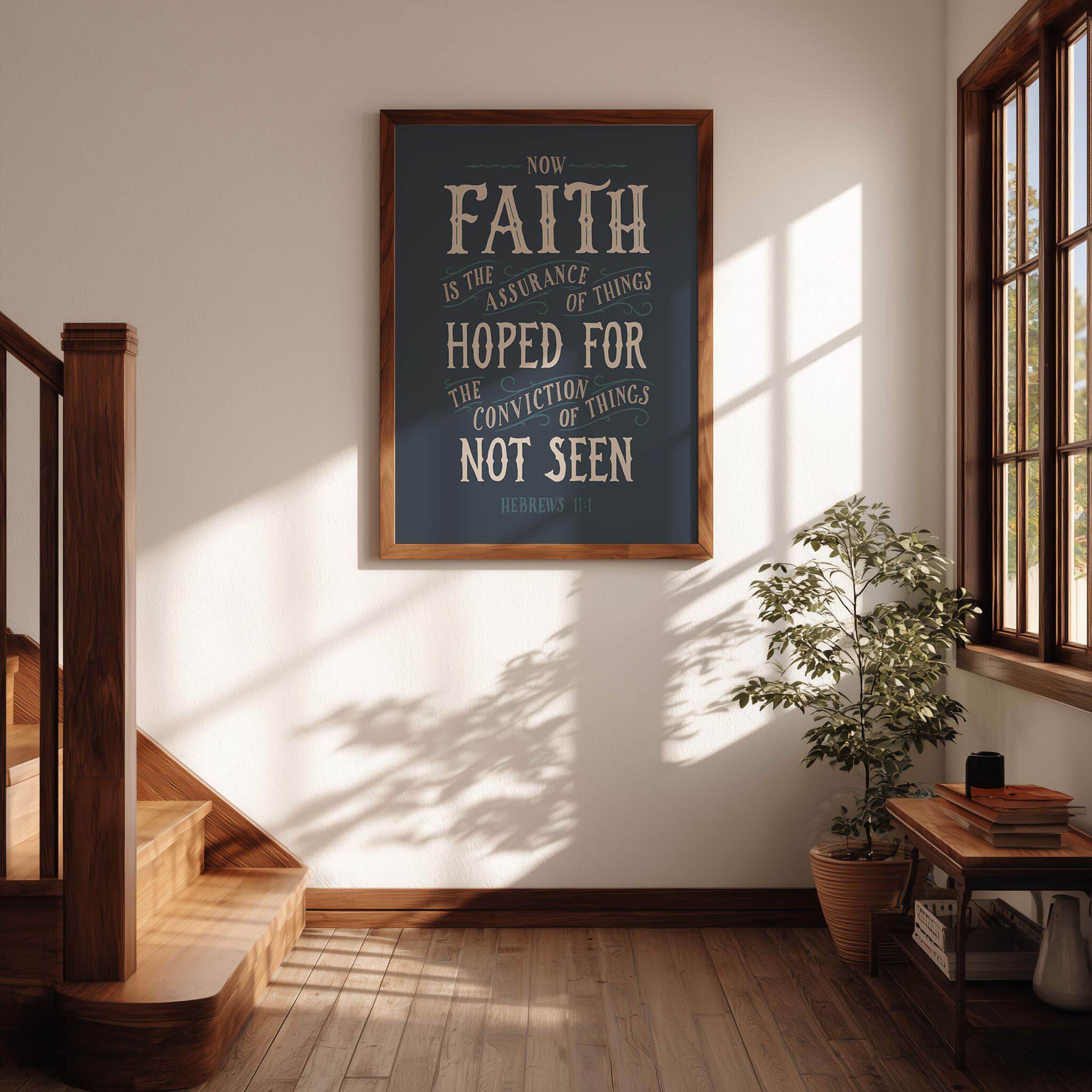 Scripture Type Hebrews 11:1 Faith Hand Drawn Art Print #color_navy