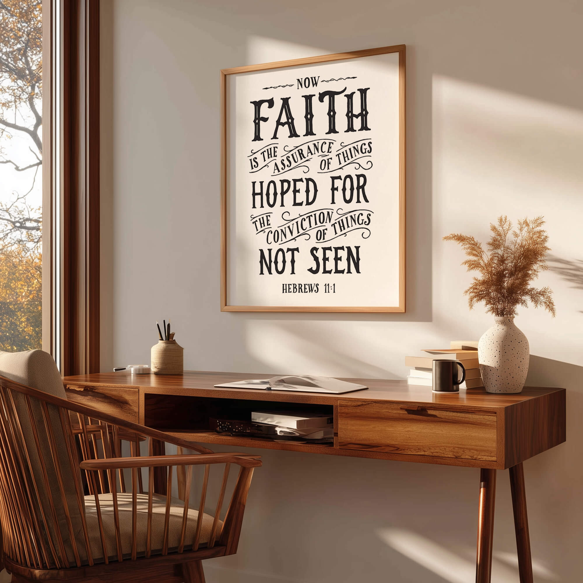 Scripture Type Hebrews 11:1 Faith Hand Drawn Art Print #color_black & white