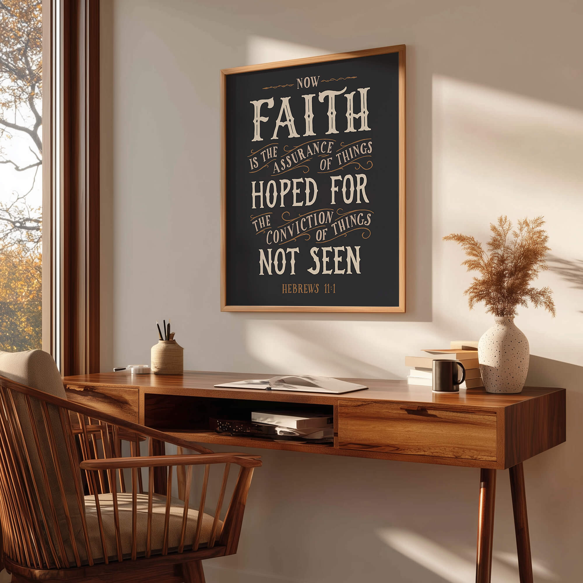 Scripture Type Hebrews 11:1 Faith Hand Drawn Art Print #color_charcoal