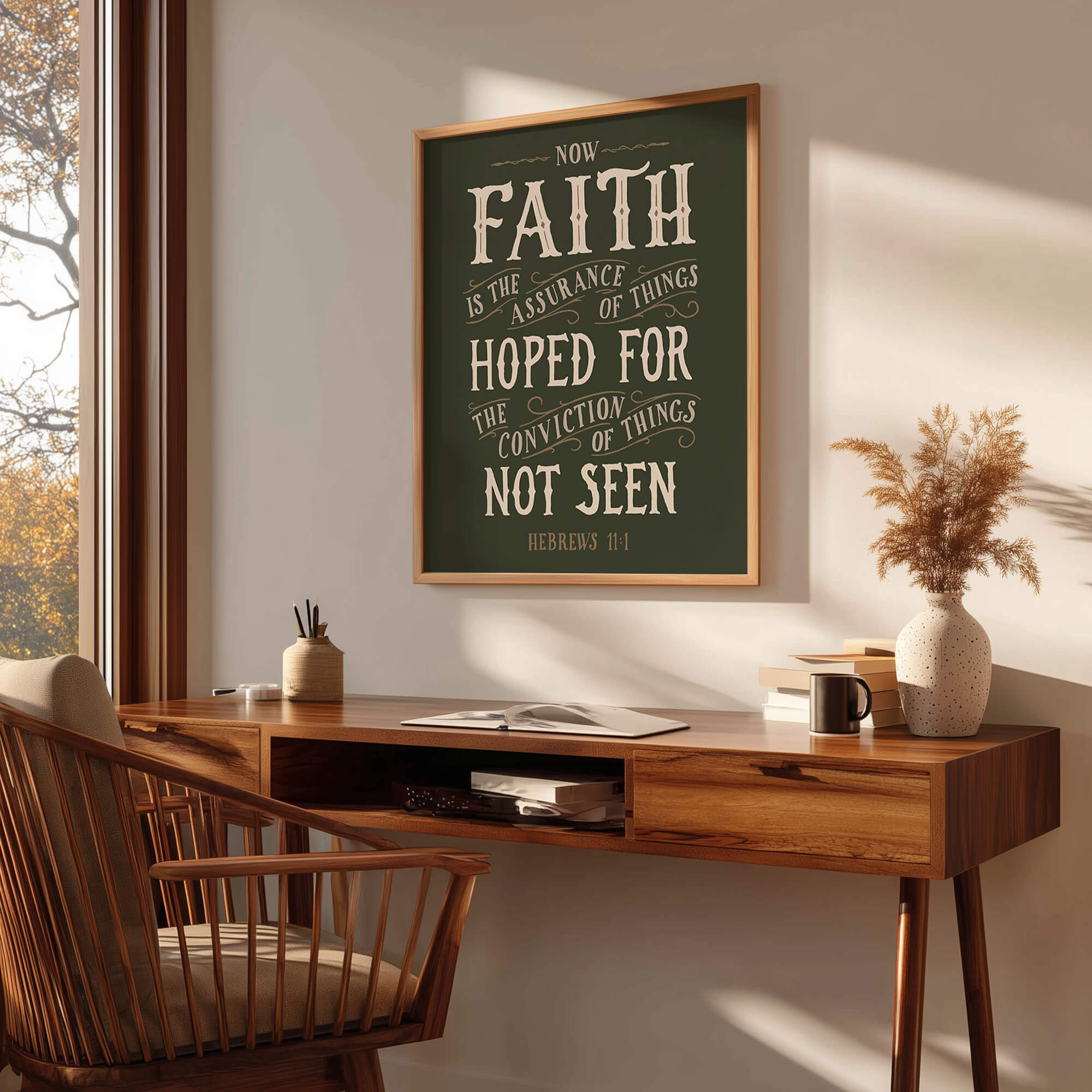 Scripture Type Hebrews 11:1 Faith Hand Drawn Art Print #color_forest