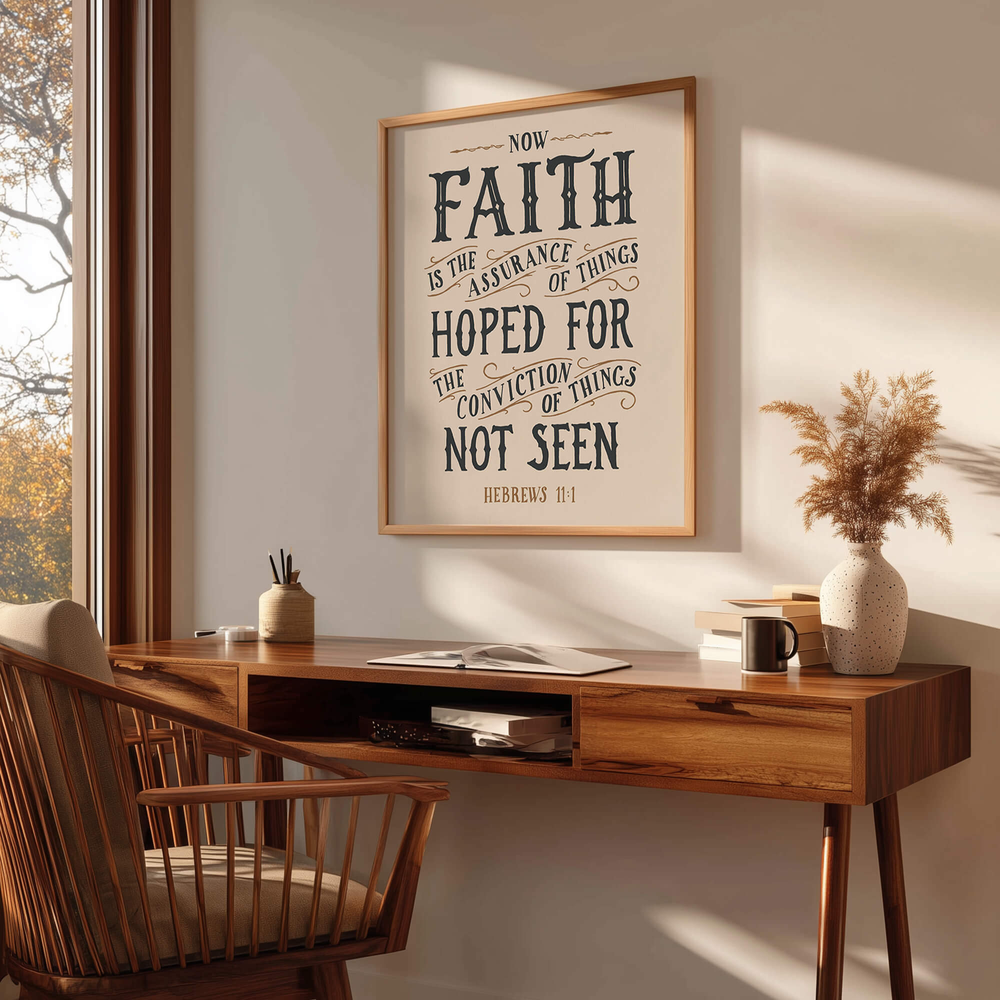 Scripture Type Hebrews 11:1 Faith Hand Drawn Art Print #color_stone