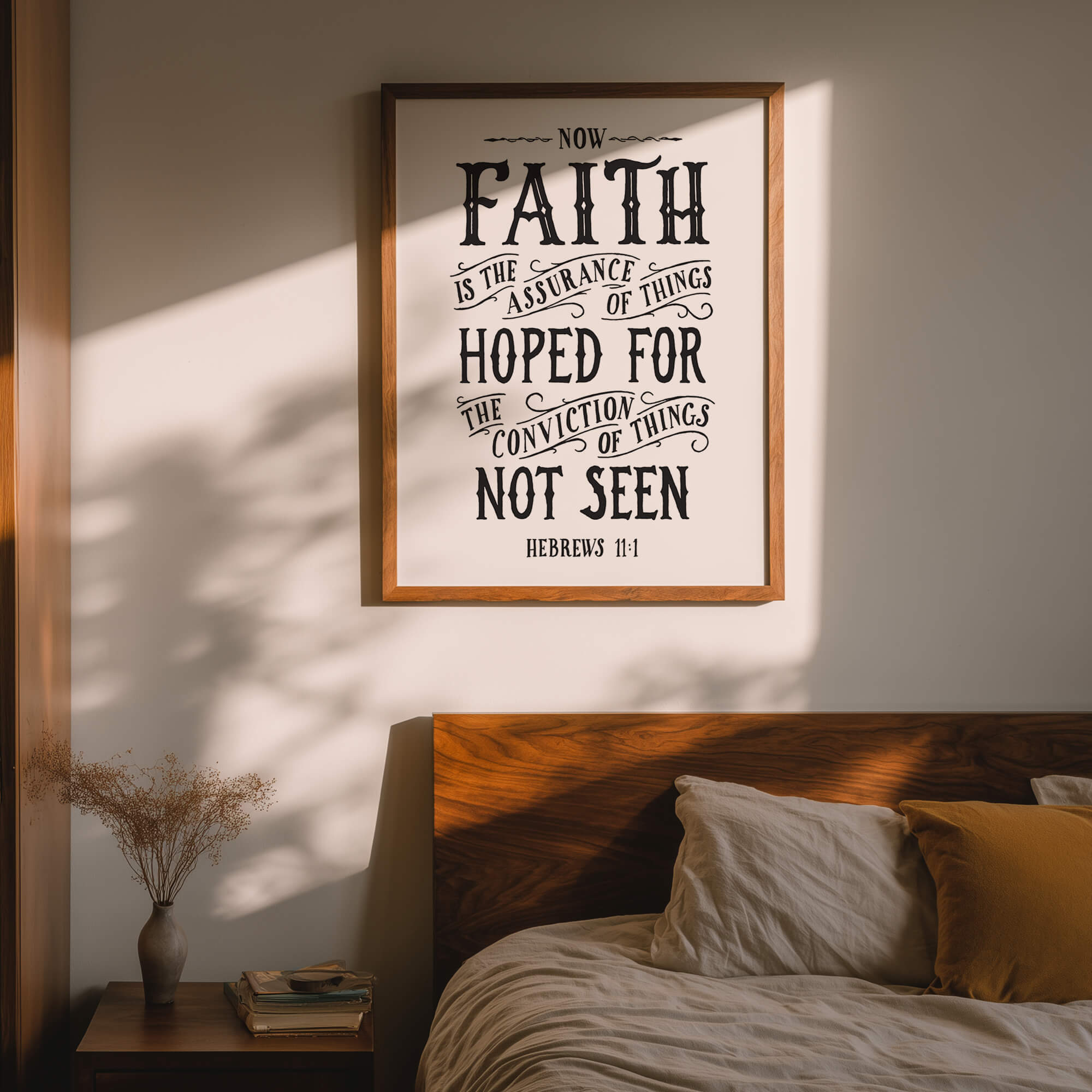Scripture Type Hebrews 11:1 Faith Hand Drawn Art Print #color_black & white