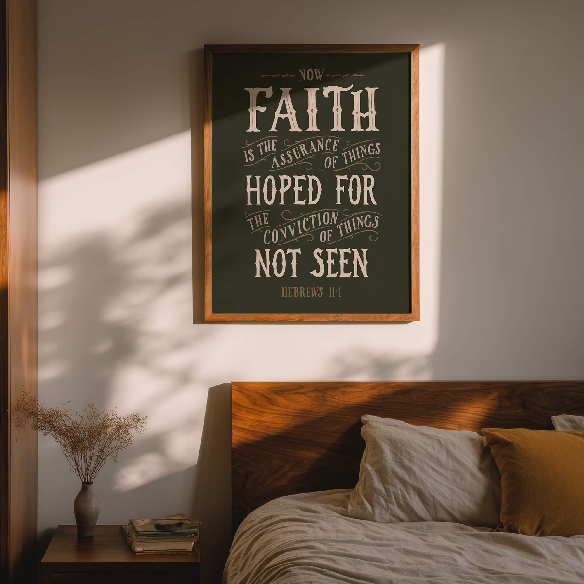 Scripture Type Hebrews 11:1 Faith Hand Drawn Art Print #color_forest