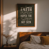 Scripture Type Hebrews 11:1 Faith Hand Drawn Art Print #color_forest