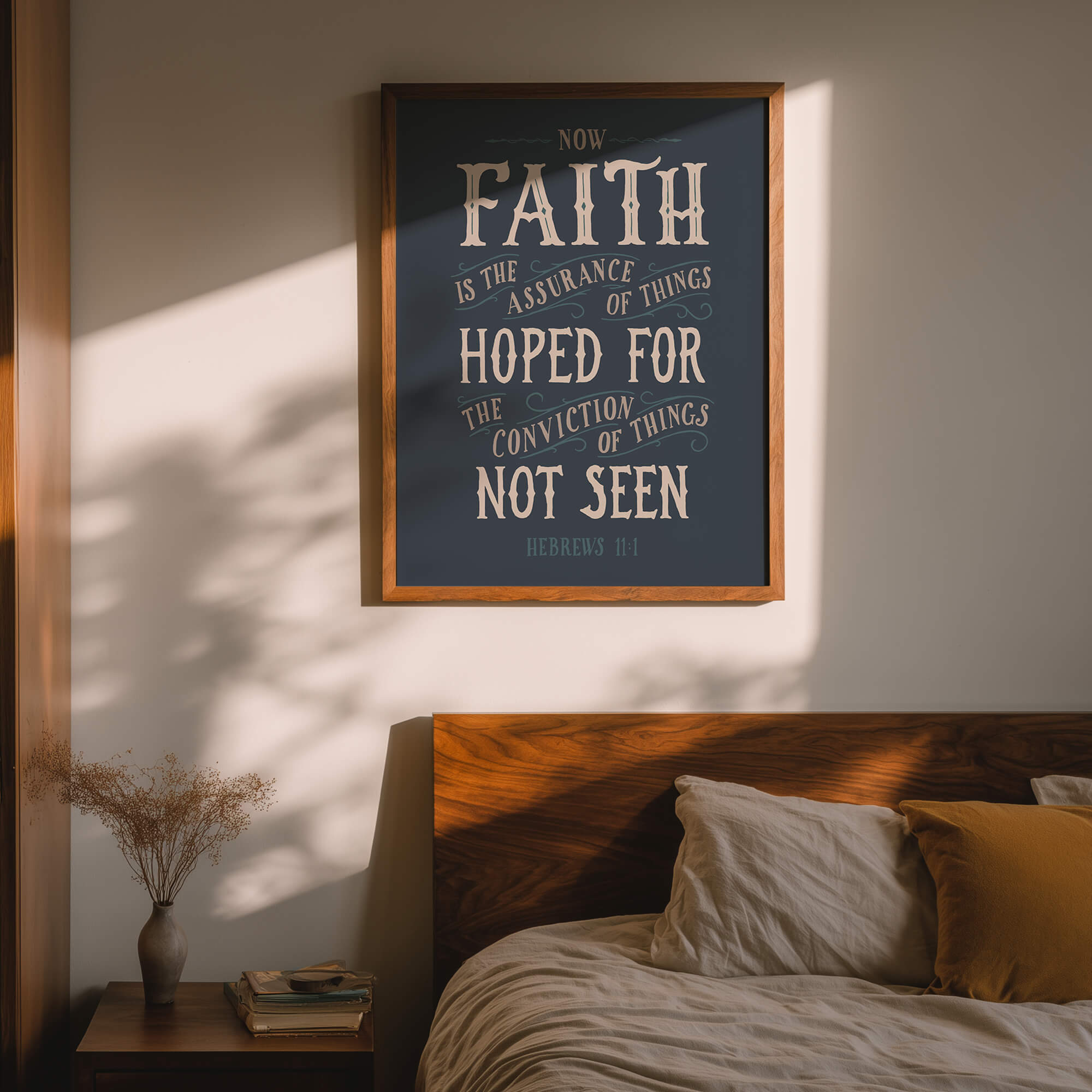 Scripture Type Hebrews 11:1 Faith Hand Drawn Art Print #color_navy