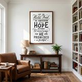 Hold Fast Hebrews 10:23 Framed canvas wall art hand-drawn Scripture typography by Scripture Type #color_black & white
