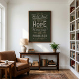 Hold Fast Hebrews 10:23 Framed canvas wall art hand-drawn Scripture typography by Scripture Type #color_forest