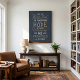 Hold Fast Hebrews 10:23 Framed canvas wall art hand-drawn Scripture typography by Scripture Type #color_navy