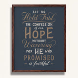 Hold Fast Hebrews 10:23 Framed Scripture Wall Art hand-drawn by Scripture Type #color_navy