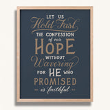 Hold Fast Hebrews 10:23 Framed Scripture Wall Art hand-drawn by Scripture Type #color_navy