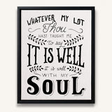 It Is Well With My Soul framed canvas art of well known hymn hand-drawn wall art by Scripture Type #color_black & white