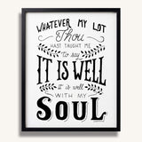 It Is Well With My Soul hand drawn framed wall art print by Scripture Type #color_black & white