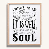 It Is Well With My Soul hand drawn framed wall art print by Scripture Type #color_black & white
