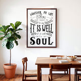 It Is Well With My Soul framed canvas art of well known hymn hand-drawn wall art by Scripture Type #color_black & white