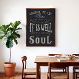 It Is Well With My Soul framed canvas art of well known hymn hand-drawn wall art by Scripture Type #color_charcoal