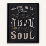 It Is Well With My Soul framed canvas art of well known hymn hand-drawn wall art by Scripture Type #color_charcoal