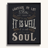 It Is Well With My Soul hand drawn framed wall art print by Scripture Type #color_charcoal