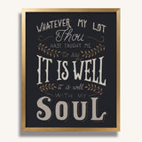 It Is Well With My Soul hand drawn framed wall art print by Scripture Type #color_charcoal