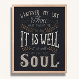 It Is Well With My Soul hand drawn framed wall art print by Scripture Type #color_charcoal