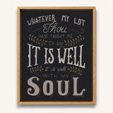 It Is Well With My Soul framed canvas art of well known hymn hand-drawn wall art by Scripture Type #color_charcoal