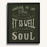 It Is Well With My Soul hand drawn framed wall art print by Scripture Type #color_forest