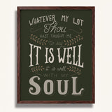 It Is Well With My Soul hand drawn framed wall art print by Scripture Type #color_forest