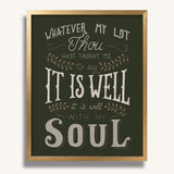 It Is Well With My Soul hand drawn framed wall art print by Scripture Type #color_forest