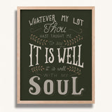It Is Well With My Soul hand drawn framed wall art print by Scripture Type #color_forest