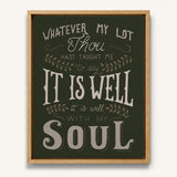 It Is Well With My Soul framed canvas art of well known hymn hand-drawn wall art by Scripture Type #color_forest