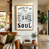 It Is Well With My Soul framed canvas art of well known hymn hand-drawn wall art by Scripture Type #color_black & white