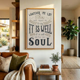 It Is Well With My Soul framed canvas art of well known hymn hand-drawn wall art by Scripture Type #color_stone