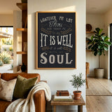 It Is Well With My Soul framed canvas art of well known hymn hand-drawn wall art by Scripture Type #color_charcoal