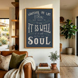 It Is Well With My Soul framed canvas art of well known hymn hand-drawn wall art by Scripture Type #color_navy