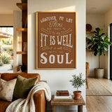 It Is Well With My Soul framed canvas art of well known hymn hand-drawn wall art by Scripture Type #color_terracotta