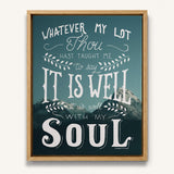 It Is Well With My Soul framed canvas art of well known hymn hand-drawn wall art by Scripture Type #color_photo