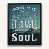 It Is Well With My Soul framed canvas art of well known hymn hand-drawn wall art by Scripture Type #color_photo