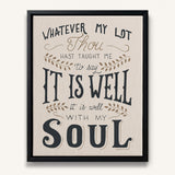 It Is Well With My Soul framed canvas art of well known hymn hand-drawn wall art by Scripture Type #color_stone