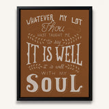 It Is Well With My Soul framed canvas art of well known hymn hand-drawn wall art by Scripture Type #color_terracotta