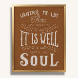 It Is Well With My Soul hand drawn framed wall art print by Scripture Type #color_terracotta