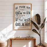 2 Corinthians 5:21  Knew No Sin framed art print by Scripture Type  #color_black & white