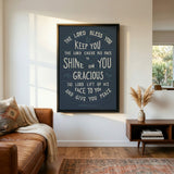 Scripture Type hand drawn art The Lord Bless You Numbers 6:24-26 Aaronic Blessing framed canvas #color_navy
