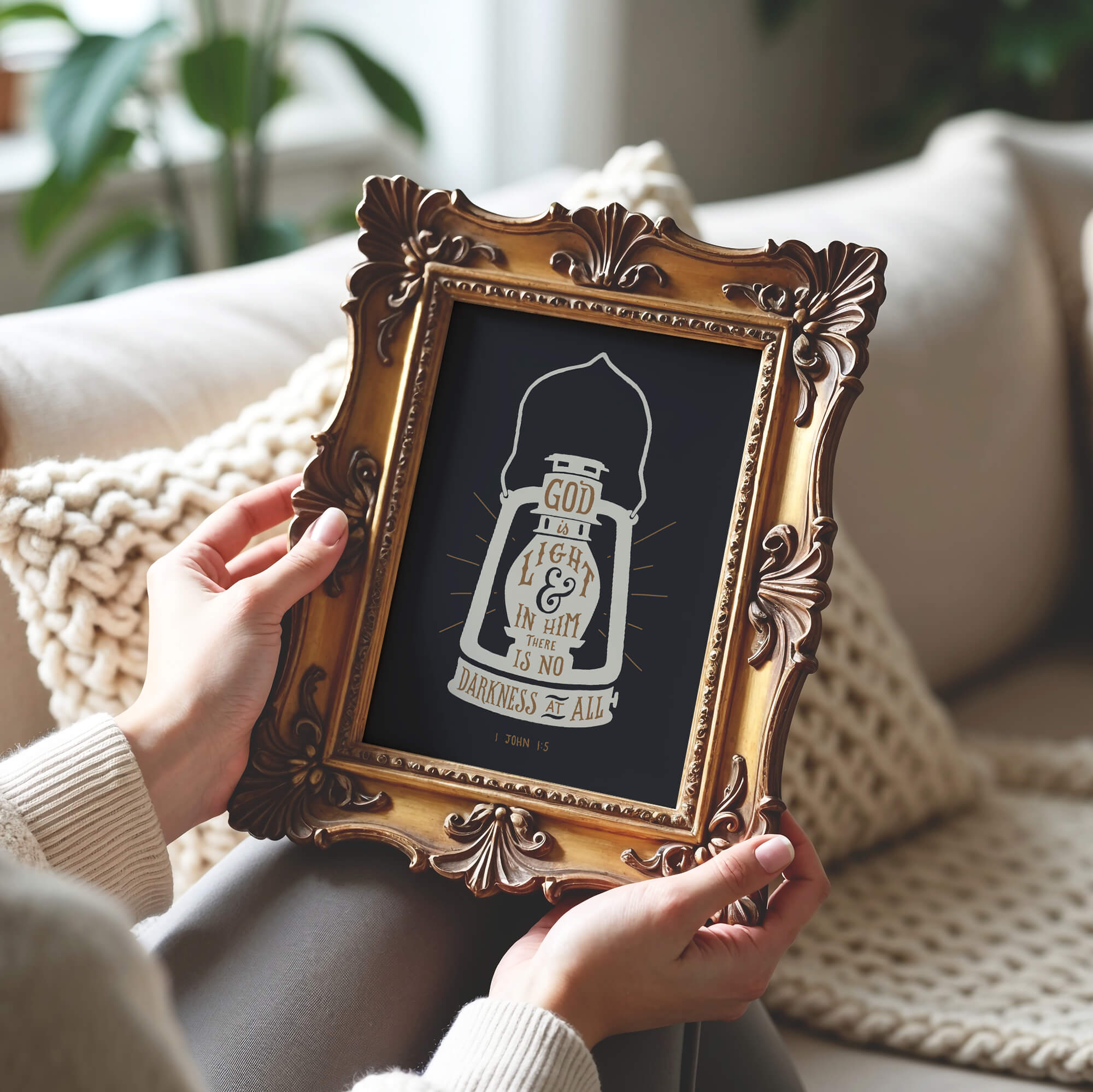 1 John 1:5 Light hand drawn Scripture art print by Scripture Type #color_charcoal